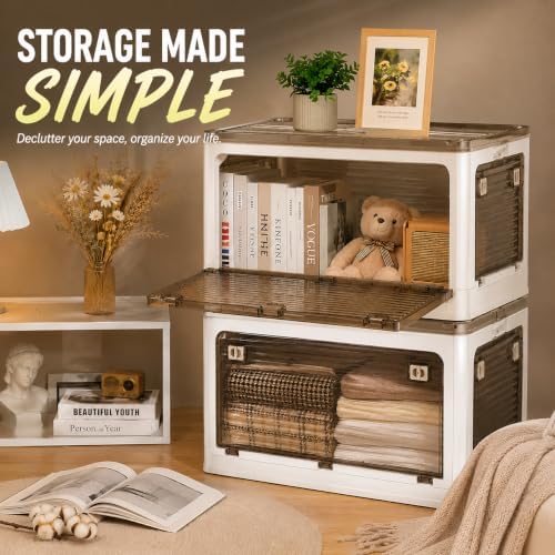 3-Pack 83L Stackable Storage Bins with Lids and Wheels, Foldable Storage Boxes Collapsible Organizers for Home Organization, Storage Cabinets for Outdoor Camping, Yellow - Image 6