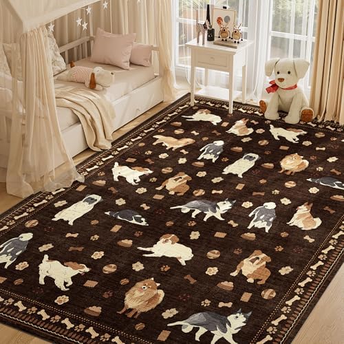 DUKINO 8x10 Area Rug, Washable Dog Rugs for Living Room Soft, Brown - Image 3