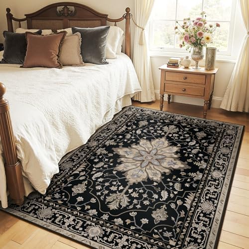 RELEANY Washable Area Rug, 4'x6', Black/Neutral - Image 3