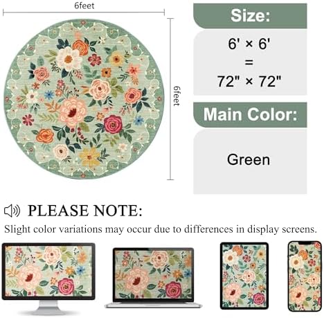 DUKINO 6ft Round Rug, Soft Washable Circle Rug for Bedroom Non Slip, Green - Image 2