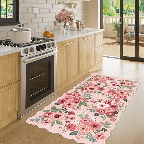 DUKINO 2x4 Rug for Entryway, Floral Washable Kitchen Rugs Non Slip, Pink - Image 3