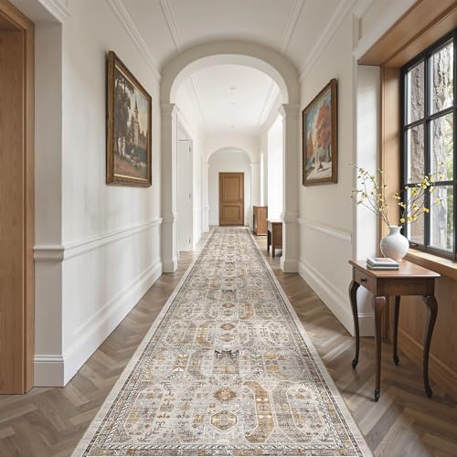 Madane Hallway Runner Rug 3x18 Washable Kitchen Runners 18ft, Brown/Gold - Image 4