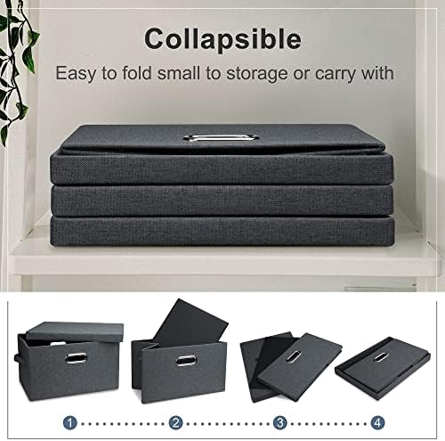Graciadeco Medium 15" 21 Quart Collapsible Stackable Storage Bins with Lids, 5 Packs Dark Gray Foldable Fabric Closet Storage Boxes with Lids, Lidded Heavy-duty Linen Baskets(15x11x8) - Image 4