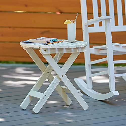 Shine Company Round Wooden Folding Solid Wood Side Table, Outdoor Adirondack Small Patio Table, Eggshell White - Image 5