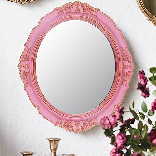 YCHMIR Vintage Decorative Wall Mirror 14.8 x 13.1 Inch Oval Mirror（Pink） - Image 2