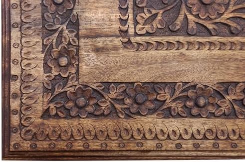 COTTON CRAFT Solid Wood End Table - Hand Carved Brown Side Table with Shelf - Image 4
