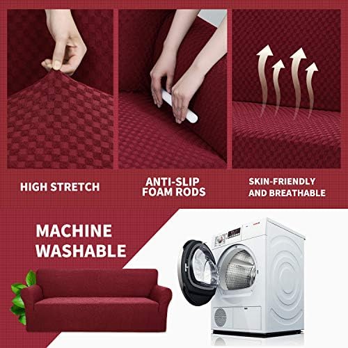 YEMYHOM Couch Cover Latest Jacquard Design High Stretch Sofa Covers for 3 Cushion Couch, Pet Dog Cat Proof Slipcover Non Slip Magic Elastic Furniture Protector (Sofa, Christmas Wine Red) - Image 4