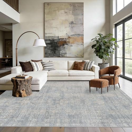 Rugxara 8x10 Area Rugs for Living Room Large Washable Rug, Blue/Beige by Rugxara