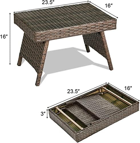 HAPPYGRILL Outdoor Wicker Table Folding Rattan Standing Coffee Side Table for Patio Lawn Bistro Poolside Garden - Image 3