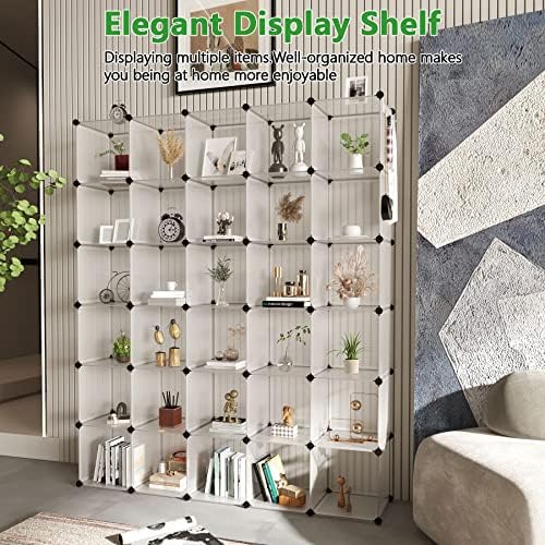 C&AHOME 30-Cube Shelf, Plastic Cube Storage Organizer, DIY Bookshelf White - Image 2