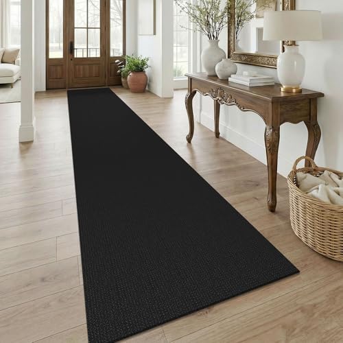 KOZYFLY Black 3x18 Runners Rugs for Hallway, Extra Long Washable Runner Rug, Woven Non Slip Kitchen Runner, Cotton Entryway Rug, Floor Carpet for Entry, Aisle, Hall, Black/Dark Grey by KOZYFLY