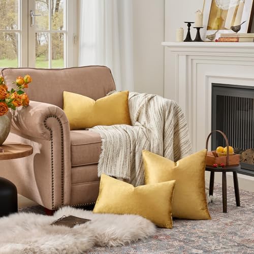 GIGIZAZA Golden Velvet Pillow Covers 12x20 Decorative Pillows Pack of 2 - Image 3