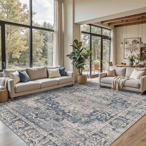 Rugxara Blue 8x10 Area Rugs for Living Room Bedroom Large Washable Rug by Rugxara