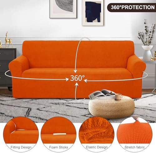 U-NICE HOME Stretch Couch Cover Slipcover for 3 Cushion Sofa, Orange - Image 3