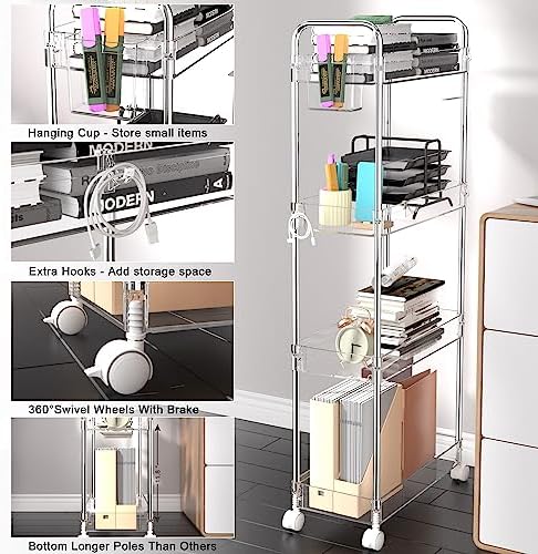 SPACEKEEPER Acrylic Storage Rolling Cart, 4 Tier Bathroom Cart Organizer - Image 3