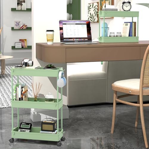 SPACEKEEPER Slim Rolling Storage Cart, 3 Tier Bathroom Cart Organizer,Green - Image 2