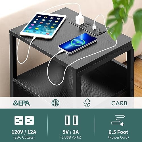Yoobure Nightstand with Charging Station, Small Night Stand with Fabric Drawers and Storage Shelf for Bedrooms, Nightstands for Small Spaces, Bedside Table with USB Ports & Outlets Bed Side Table - Image 5