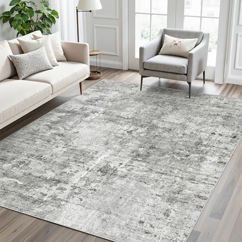 Soalmost Abstract Rug 5x7 Washable Area Rugs for Living Room, Gray/White by Soalmost