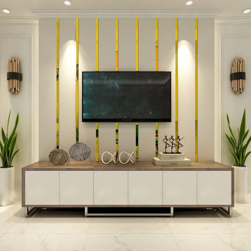 20 Pcs Mirror Wall Stickers Striped Design Mirror Art Tile Decal DIY Self Adhesive Wall Line Border Decals Removable Acrylic Mirror Wall Stickers and Murals for Home Decor 5 * 20cm (Sliver&Gold - Image 4