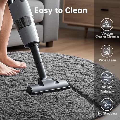 Ophanie Round Rug 5Ft Grey Circle Area Rugs,Fluffy Fuzzy Bedroom Carpet 5 Foot,Plush Shag Indoor Floor Gray Living Room Circular Decor for Kids Teen Boys Baby,Classroom with Over 99 pcs Pile fibers - Image 6