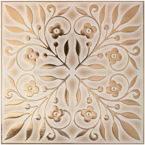 Main Street Peel and Stick Wallpaper Tiles, White & Gold Leaves, 24-Pack by MainStreet