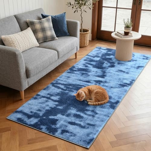 2x6 Tie-dye Teal Runner Rug Non-Slip Washable for Hallway Kitchen Bedroom by FinRe%CC%80cHome