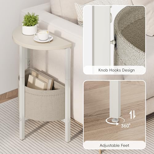 Vagusicc Small Round Side Table End Table, Tall Accent Table with Storage Basket, Set of 2 Half Round Tables Half Moon Tables, Coffee Bedside Tables, Modern Nightstand for Living Room Bedroom, Cream - Image 6