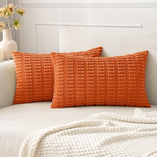 MIULEE Fall Lumbar Corduroy Decorative Throw Pillow Covers 12x20 Orange by MIULEE