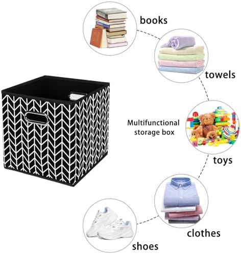 Fabric storage bins Cubes, Fabric Cube Organizer with Handle, Foldable Cube Bins for Cloth or Accessary Storage, 11x11x11, Set of 6, (Black Leaf) - Image 3