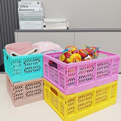 4 Pack 20L Large Closet Storage Baskets Bins for Shelves | Foldable Closet Organizers and Storage with Handles Home Organization | Plastic Collapsible Baskets for Organizing Clothes - Image 4