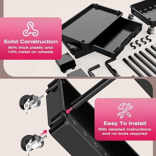 Goovilla Rolling Makeup Organizer Cart with Removable Drawer, 3 Tier Black - Image 4