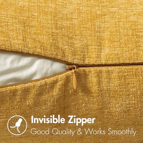 MIULEE Soft Chenille Throw Pillow Covers Mustard Yellow 20x20 Pack of 2 - Image 3