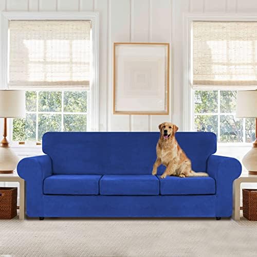 WEERRW 4 Pieces Couch Cover for Sofa Velvet Sofa Cover Washable, Royal Blue - Image 2