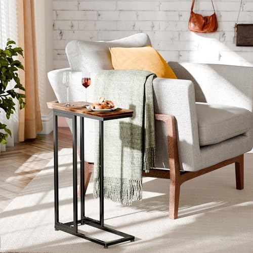 Simple Trending C Shaped Side Table, End Table Set of 2, Sofa Couch Table TV Tray for Living Room, Small Space, Rustic Brown - Image 2