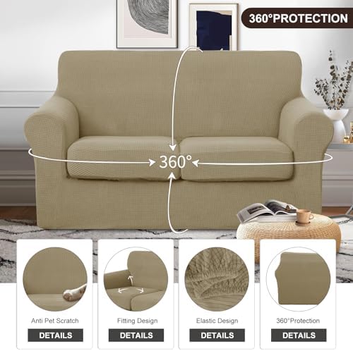 U-NICE HOME 3 Pieces Stretch Loveseat Couch Cover, Sand - Image 4