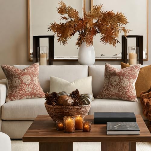 Fall Pillow Covers 22x22 Set of 2 Printed Floral Throw Pillows Farmhouse Pillow Cases Vintage Decorative Cushion Covers Fall Decorations for Couch Sofa Chair Bed Living Room, Rust - Image 5