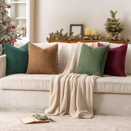 MIULEE Soft Corduroy Decorative Throw Pillow Covers Christmas Green 18x18 - Image 3