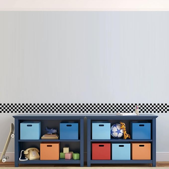 Checkered Wall Border Stickers Peel and Stick Black and White Skirting Self Adhesive Bathroom Waist Line Decal Vinyl Wallpaper - Image 4