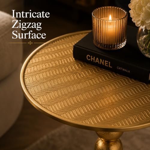 CLEENTABLE Zigzag Round Metal End Table, Gold, 21 in. H x 15 in. W - Image 7