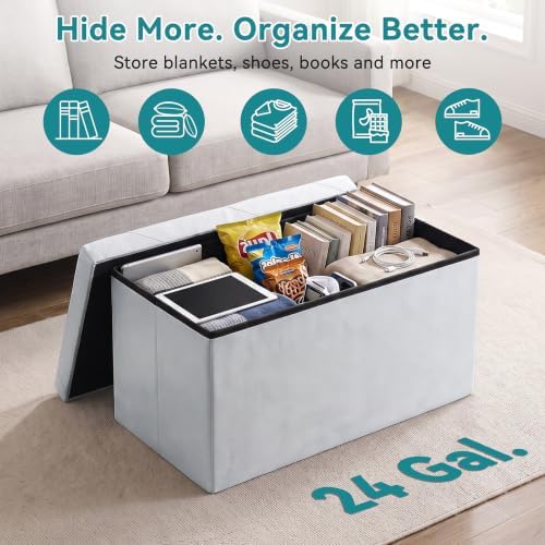 OLIXIS 30 Inch Foldable Storage Ottoman Bench, End of Bed Storage Bench - Image 5