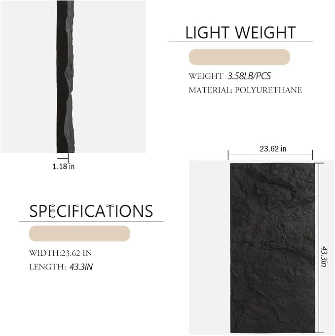 Faux Stone Wall Panel Rock Wall Panels Flexible Wall Panels Graphite Black | 43.30"x23.62"x1.18" Faux Stone Accent Wall Tiles, Lightweight & Waterproof - Image 2