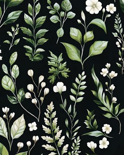 Danodoi Black Green Vintage Leaf Peel and Stick Wallpaper 17.5" x 118" | Waterproof Vinyl Self Adhesive Removable Renter Friendly Floral Contact Paper by DANODOI