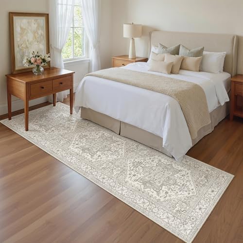 Madane Kitchen Runner Rug 2x7 with Rubber Backing Non Slip, Beige/Brown - Image 2