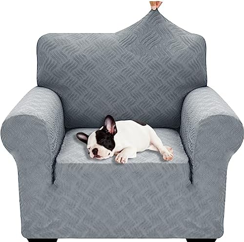 YEMYHOM Couch Cover Latest Jacquard Design High Stretch Sofa Chair Covers for Living Room, Pet Dog Cat Proof Armchair Slipcover Non Slip Elastic Furniture Protector (Small, Leaf Pattern Light Gray) by YEMYHOM