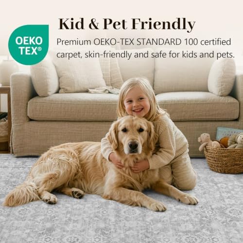 8x10 Ft Large Area Rugs for Living Room, Soft Non-Slip Machine Washable Rug, Vintage Stain Resistant Carpets for Bedroom Nursery Dining Room Home Decor (Grey) - Image 5
