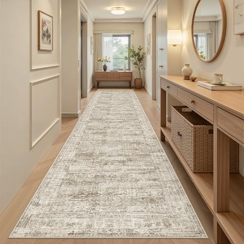 Soalmost Washable 3x12 Hallway Runner Rug Non-Slip Kitchen Entry Rugs Brown - Image 2