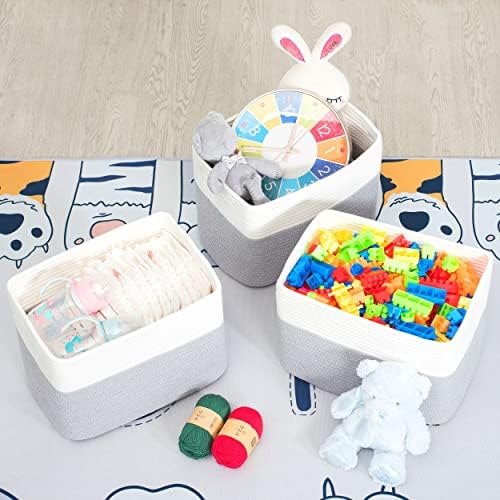 MINTWOOD Design 3-Pack Storage Baskets for Shelves, Playroom and Classroom, Book Basket, Decorative Storage Cube Bins, Woven Closet Organizers, Pantry and Shoe Organizer, Grey - Image 6