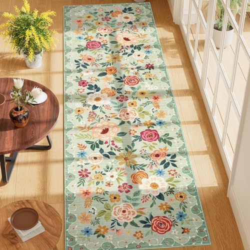 DUKINO 2x7 Runner Rug for Hallway, Washable Runner Rug Non Slip, Green - Image 3