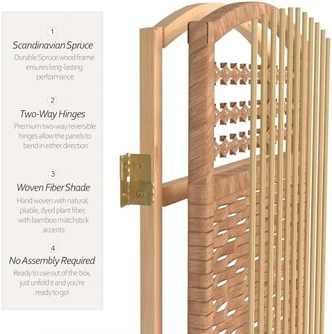 4 ft. Short Fiber Weave Folding Screen - Natural - 3 Panels - Image 5