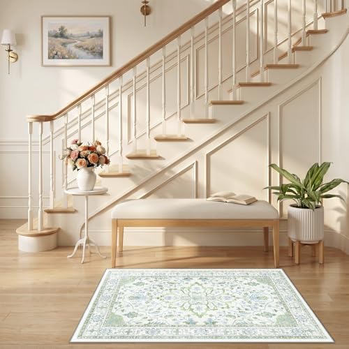 RELEANY Washable Area Rug, Small 2'6"x4', Green/White/Blue - Image 2
